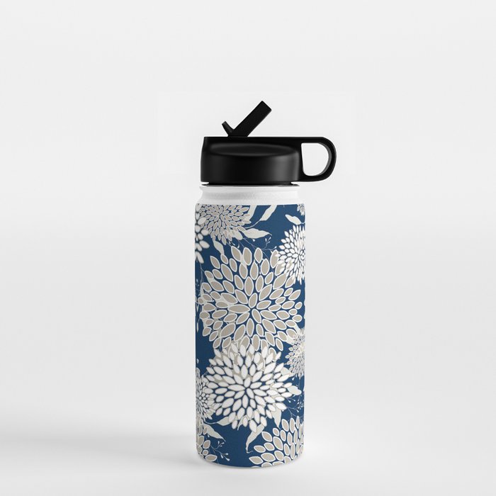 Leaves and Blooms, Blue and Gray Water Bottle Gallery Image 1