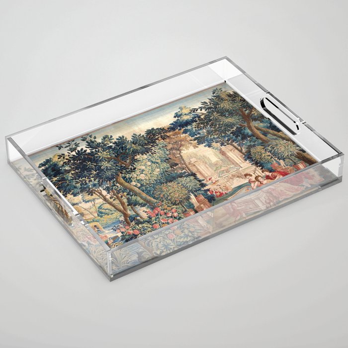 Antique 18th Century Allegory of Spring French Tapestry Acrylic Tray Gallery Image 1