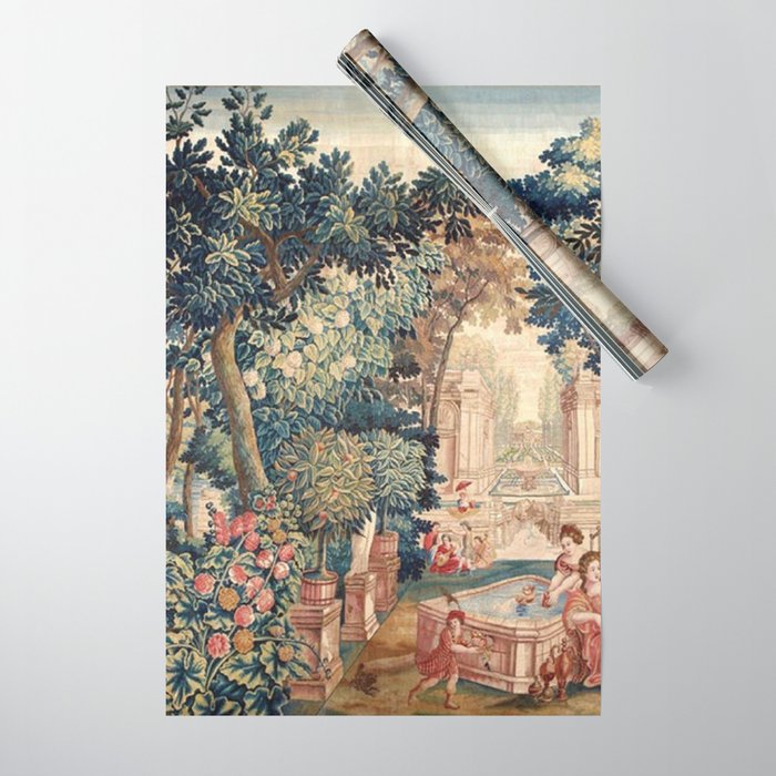 Antique 18th Century Allegory of Spring French Tapestry Wrapping Paper Gallery Image 1
