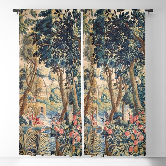 Antique 18th Century Allegory of Spring French Tapestry Window Curtain Gallery Image 1