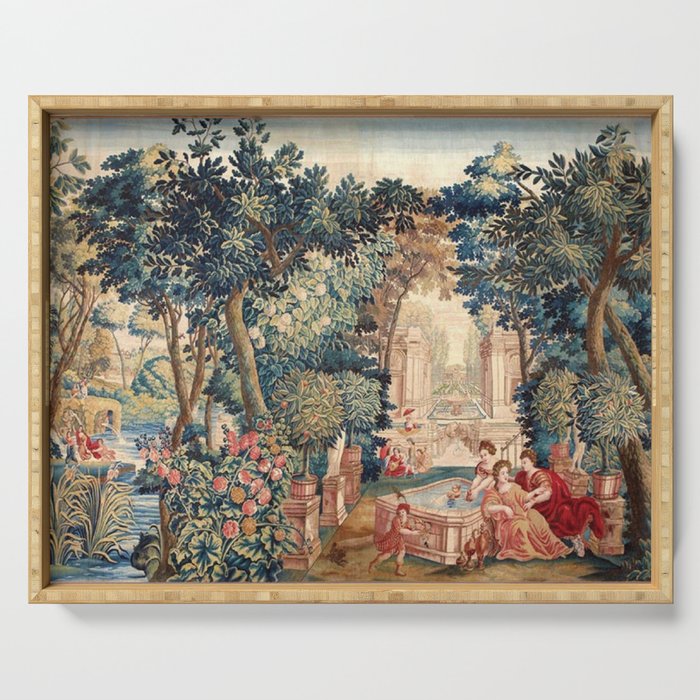 Antique 18th Century Allegory of Spring French Tapestry Serving Tray Gallery Image 1