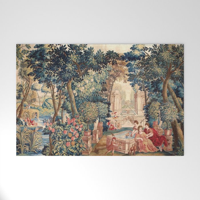 Antique 18th Century Allegory of Spring French Tapestry Welcome Mat Gallery Image 1