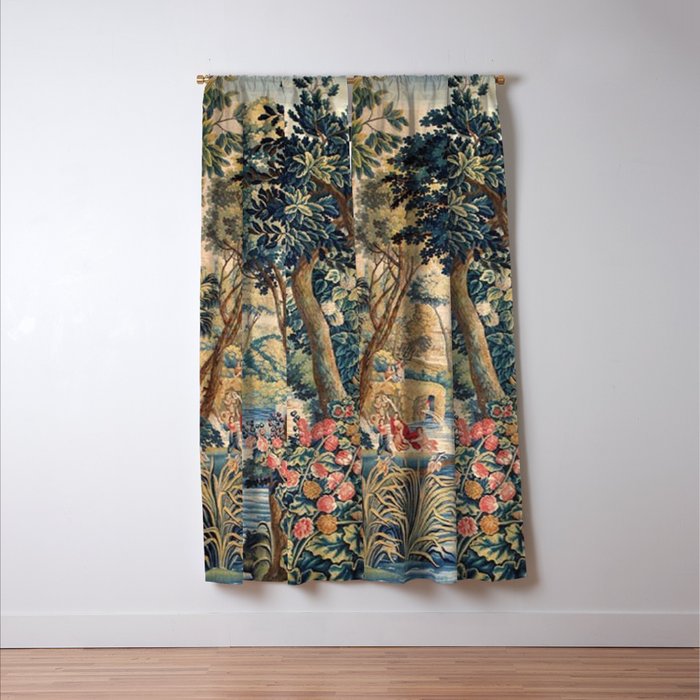 Antique 18th Century Allegory of Spring French Tapestry Window Curtain Gallery Image 3