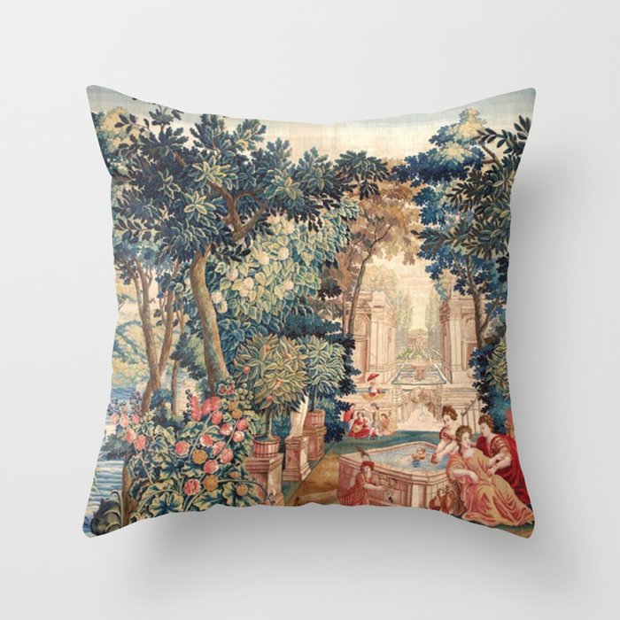 Antique 18th Century Allegory of Spring French Tapestry Throw Pillow Gallery Image 6