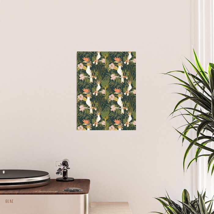 Drawing of exotic birds in the dark jungle Poster Gallery Image 2