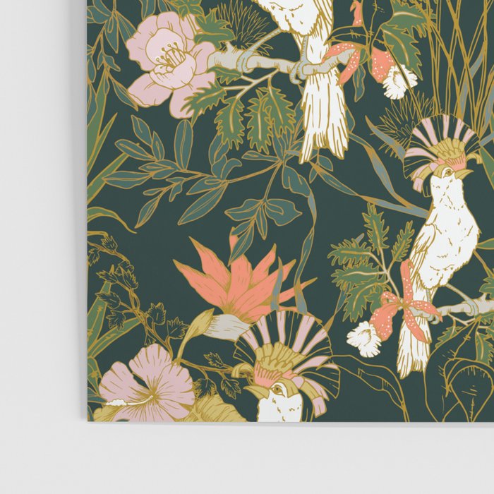 Drawing of exotic birds in the dark jungle Poster Gallery Image 3