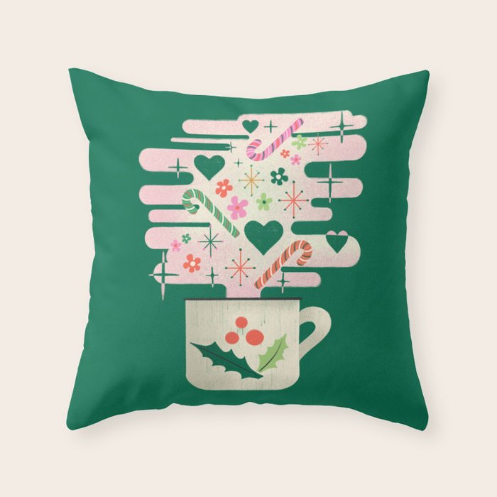 A Cup of Cheer - Warm Wishes Festive Holiday Mug Throw Pillow Gallery Image 1