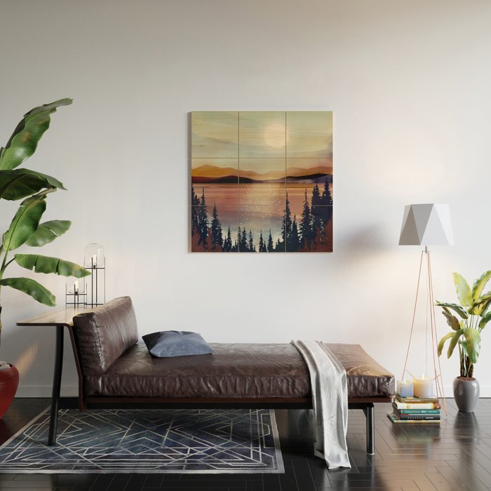 Summer Lake Sunset Wood Wall Art Gallery Image 2