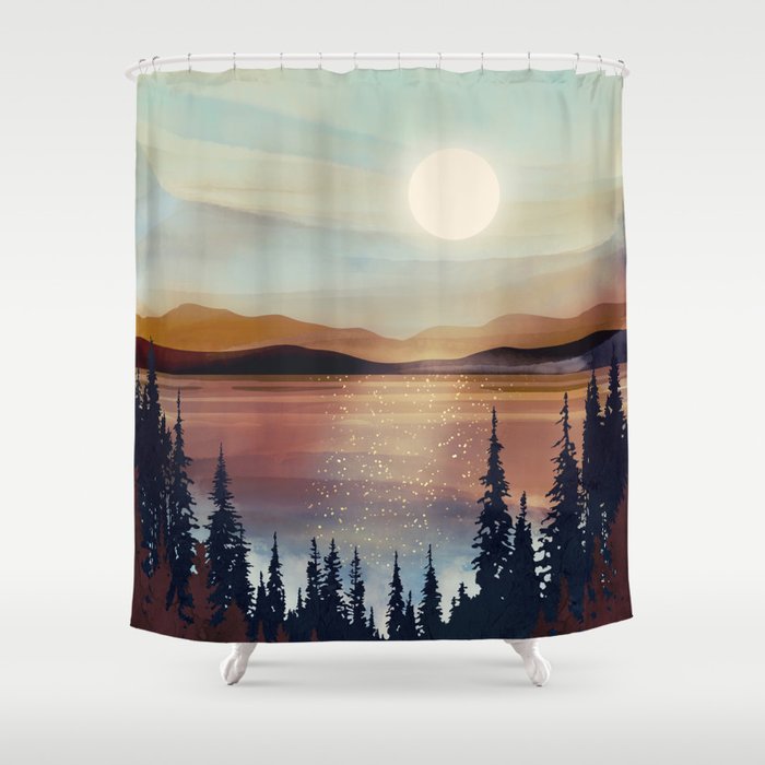 Summer Lake Sunset Shower Curtain Gallery Image 1