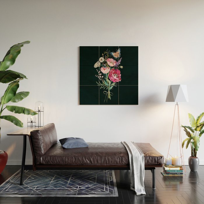 Butterfly Floral Bouquet Wood Wall Art Gallery Image 2