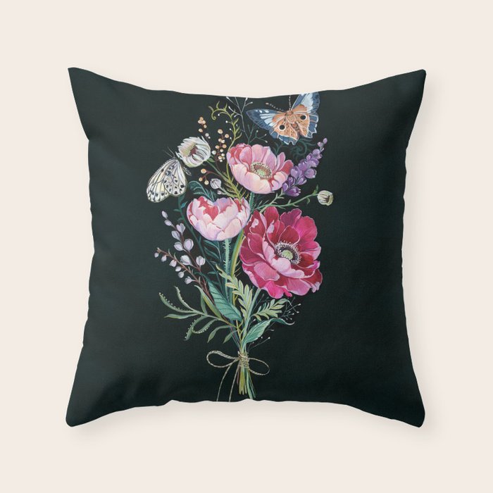 Butterfly Floral Bouquet Throw Pillow Gallery Image 1