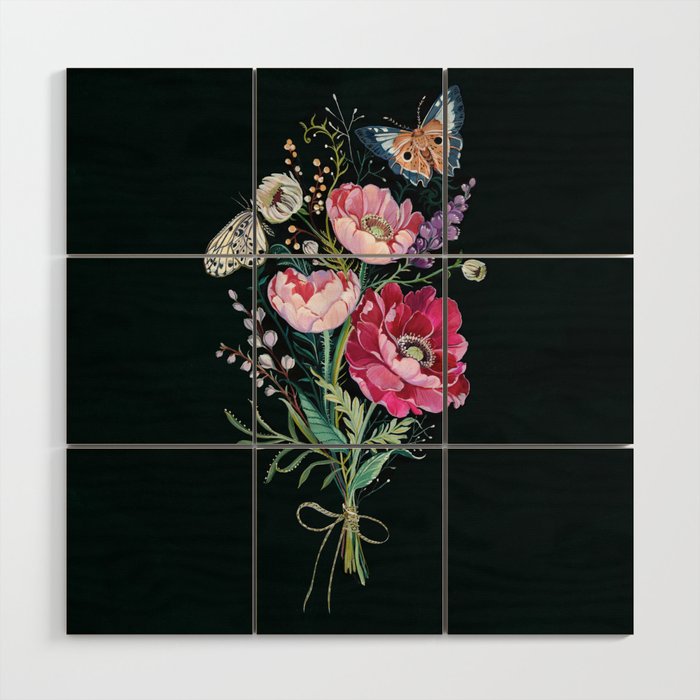 Butterfly Floral Bouquet Wood Wall Art Gallery Image 1