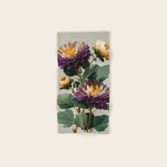 Birthflower Gift Aster Flower Art Floral Print Japanese Wall Art Poster Birthday Painting for her Bath Towel Gallery Image 1