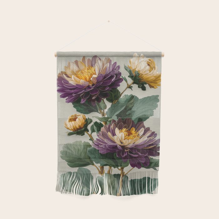 Birthflower Gift Aster Flower Art Floral Print Japanese Wall Art Poster Birthday Painting for her Wall Hanging Gallery Image 1