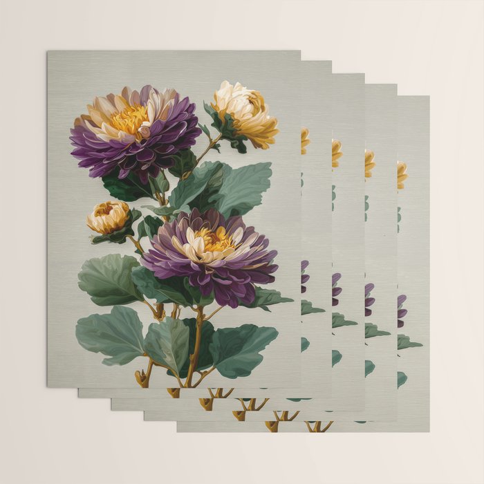 Birthflower Gift Aster Flower Art Floral Print Japanese Wall Art Poster Birthday Painting for her Wrapping Paper Gallery Image 3