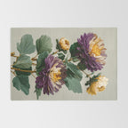 Birthflower Gift Aster Flower Art Floral Print Japanese Wall Art Poster Birthday Painting for her Rug Gallery Image 2