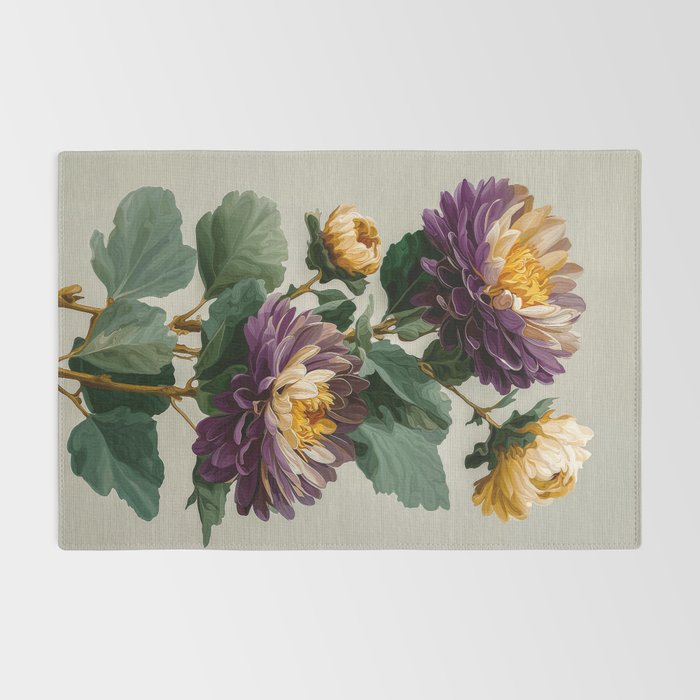 Birthflower Gift Aster Flower Art Floral Print Japanese Wall Art Poster Birthday Painting for her Rug Gallery Image 2