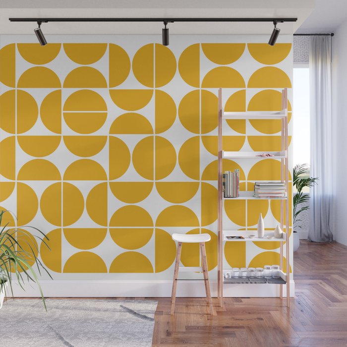 Mid Century Modern Geometric 04 Yellow Wall Mural Gallery Image 1