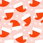 Red Santa Hats & Snowflakes on Linen Pink - Modern Festive Pattern Coffee Mug Gallery Image 2