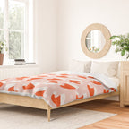 Red Santa Hats & Snowflakes on Linen Pink - Modern Festive Pattern Duvet Cover Gallery Image 2