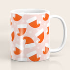 Red Santa Hats & Snowflakes on Linen Pink - Modern Festive Pattern Coffee Mug Gallery Image 1