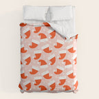 Red Santa Hats & Snowflakes on Linen Pink - Modern Festive Pattern Comforter Gallery Image 6