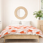 Red Santa Hats & Snowflakes on Linen Pink - Modern Festive Pattern Duvet Cover Gallery Image 3