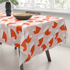 Red Santa Hats & Snowflakes on Linen Pink - Modern Festive Pattern Tablecloth Gallery Image 3