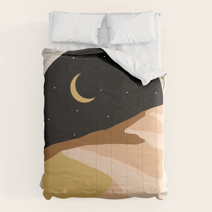 Desert Nights, Modern Bohemian Travel Sand Dunes, Eclectic Moon Stars Vintage Arc, Pastel Building Nature Landscape  Comforter Gallery Image 1