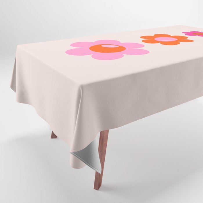 Les Fleurs | 01 - Abstract Retro Floral, Pink And Orange Print Preppy Flowers Tablecloth Gallery Image 1