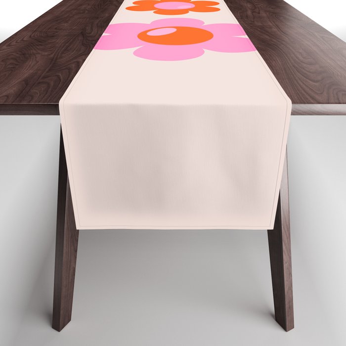 Les Fleurs | 01 - Abstract Retro Floral, Pink And Orange Print Preppy Flowers Table Runner Gallery Image 1