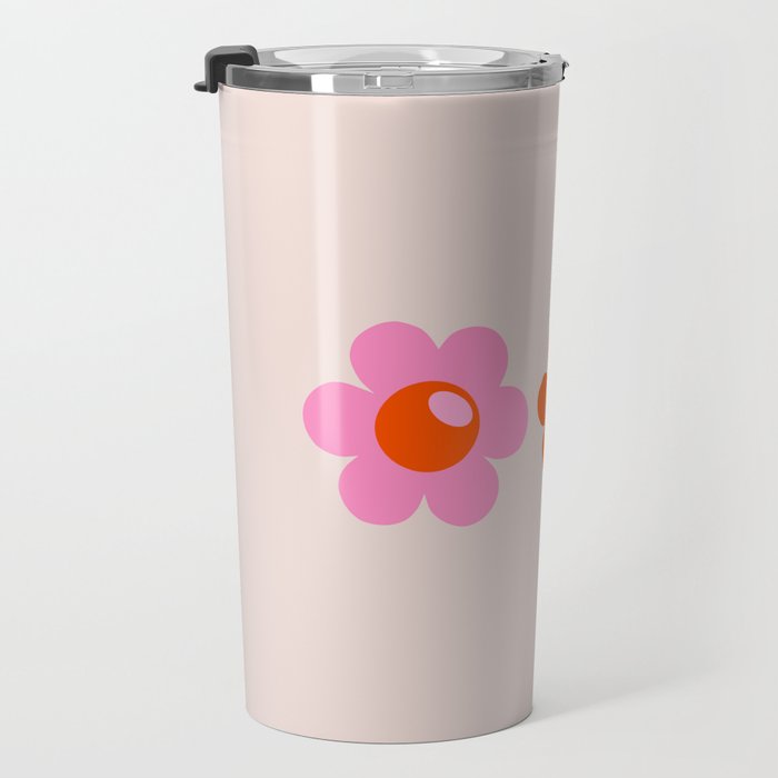 Les Fleurs | 01 - Abstract Retro Floral, Pink And Orange Print Preppy Flowers Travel Mug Gallery Image 3