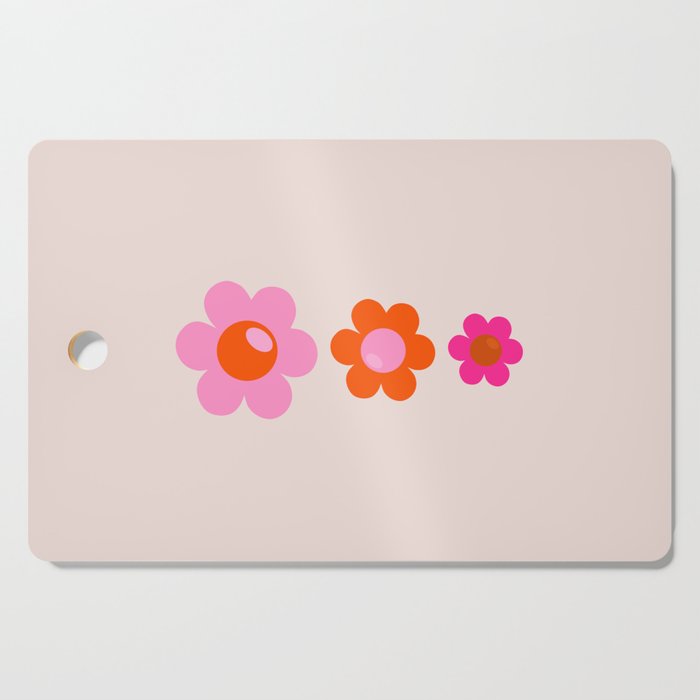 Les Fleurs | 01 - Abstract Retro Floral, Pink And Orange Print Preppy Flowers Cutting Board Gallery Image 1