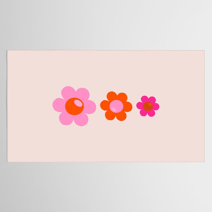 Les Fleurs | 01 - Abstract Retro Floral, Pink And Orange Print Preppy Flowers Tablecloth Gallery Image 2