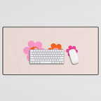 Les Fleurs | 01 - Abstract Retro Floral, Pink And Orange Print Preppy Flowers Desk Mat Gallery Image 1