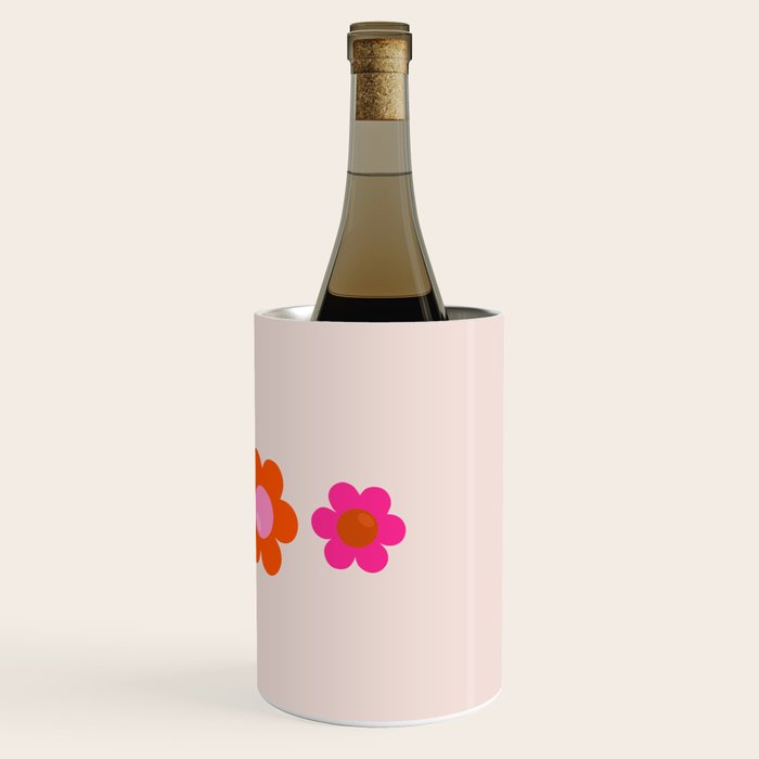 Les Fleurs | 01 - Abstract Retro Floral, Pink And Orange Print Preppy Flowers Wine Chiller Gallery Image 3