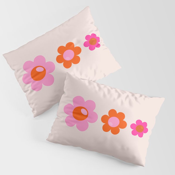 Les Fleurs | 01 - Abstract Retro Floral, Pink And Orange Print Preppy Flowers Pillow Sham Gallery Image 3