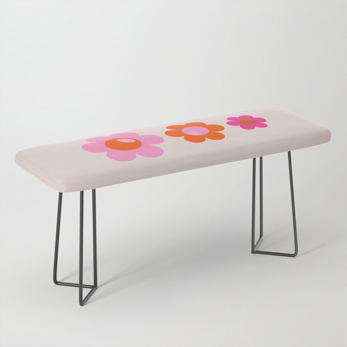Les Fleurs | 01 - Abstract Retro Floral, Pink And Orange Print Preppy Flowers Bench Gallery Image 1