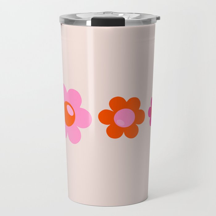 Les Fleurs | 01 - Abstract Retro Floral, Pink And Orange Print Preppy Flowers Travel Mug Gallery Image 1
