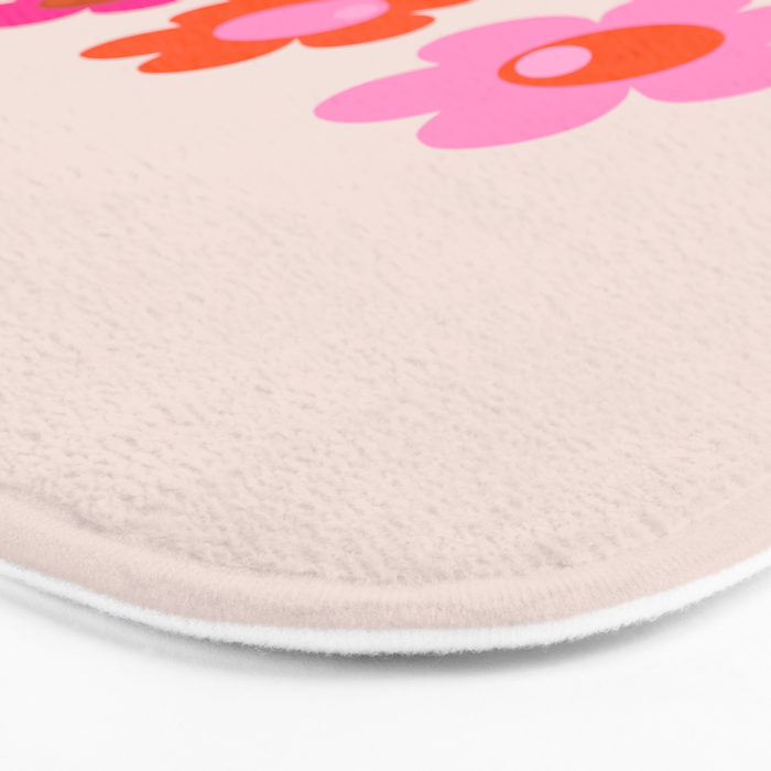 Les Fleurs | 01 - Abstract Retro Floral, Pink And Orange Print Preppy Flowers Bath Mat Gallery Image 3