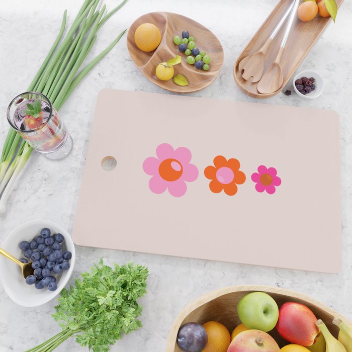 Les Fleurs | 01 - Abstract Retro Floral, Pink And Orange Print Preppy Flowers Cutting Board Gallery Image 2