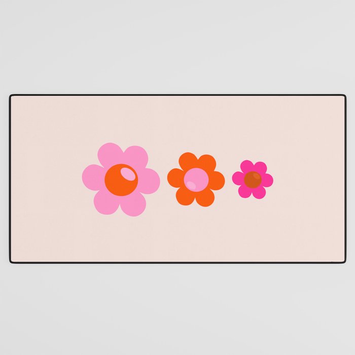 Les Fleurs | 01 - Abstract Retro Floral, Pink And Orange Print Preppy Flowers Desk Mat Gallery Image 3