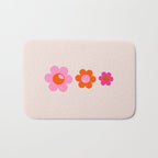 Les Fleurs | 01 - Abstract Retro Floral, Pink And Orange Print Preppy Flowers Bath Mat Gallery Image 1