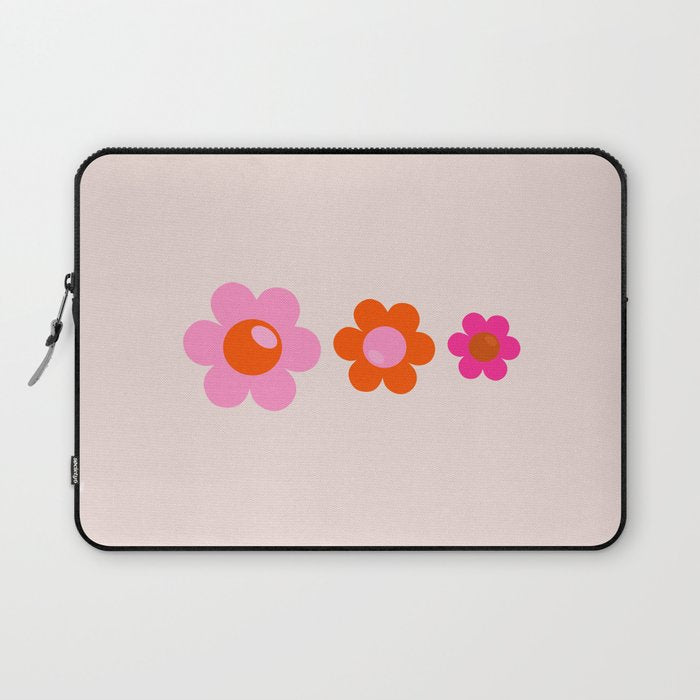 Les Fleurs | 01 - Abstract Retro Floral, Pink And Orange Print Preppy Flowers Laptop Sleeve Gallery Image 1