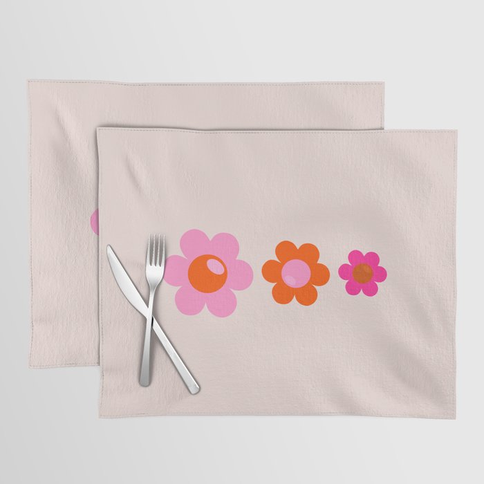 Les Fleurs | 01 - Abstract Retro Floral, Pink And Orange Print Preppy Flowers Placemat Gallery Image 1