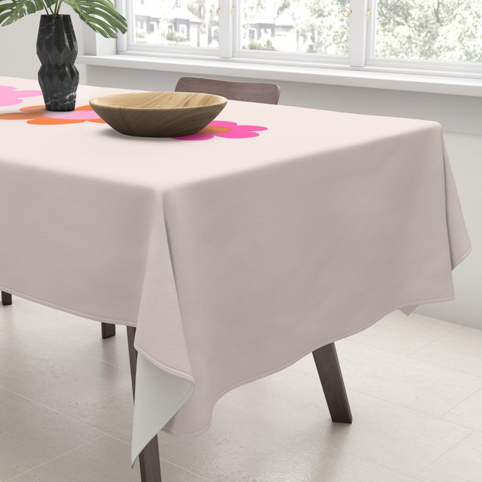 Les Fleurs | 01 - Abstract Retro Floral, Pink And Orange Print Preppy Flowers Tablecloth Gallery Image 3