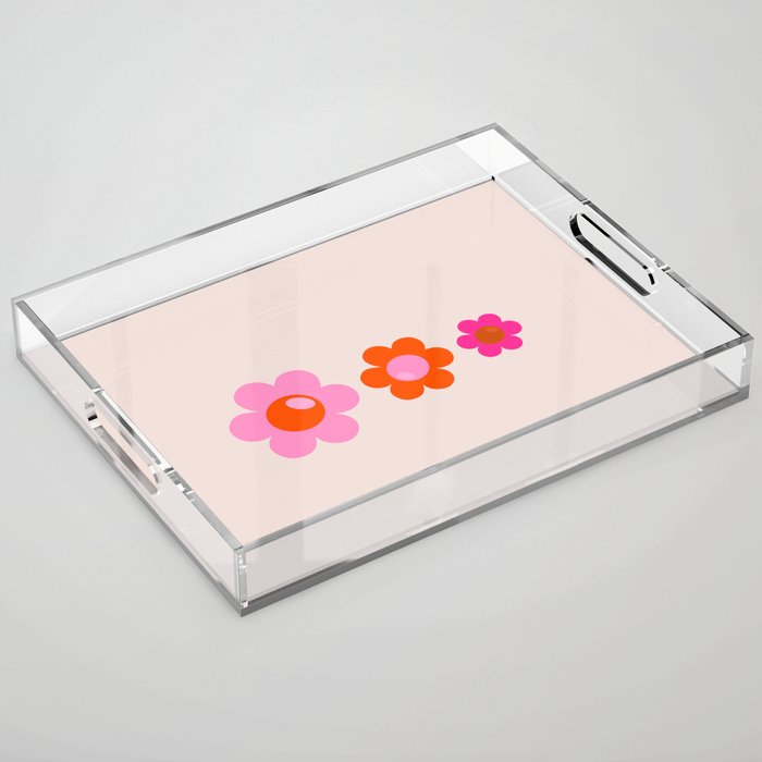 Les Fleurs | 01 - Abstract Retro Floral, Pink And Orange Print Preppy Flowers Acrylic Tray Gallery Image 1
