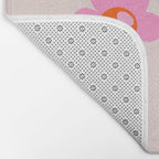 Les Fleurs | 01 - Abstract Retro Floral, Pink And Orange Print Preppy Flowers Bath Mat Gallery Image 2