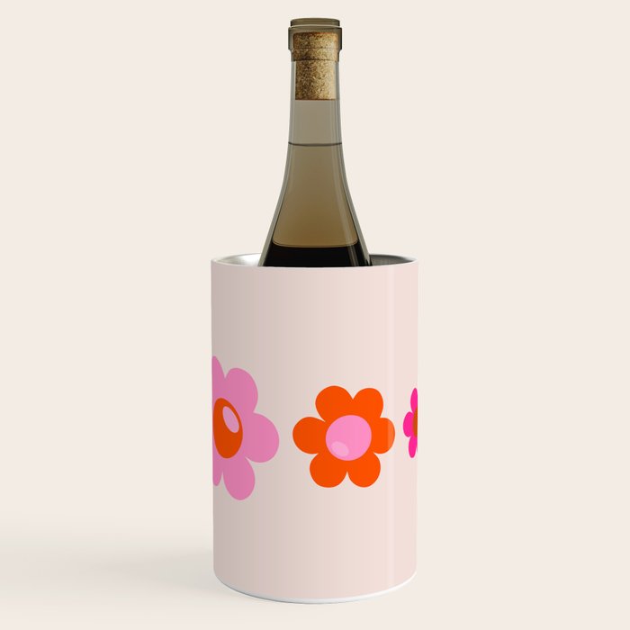 Les Fleurs | 01 - Abstract Retro Floral, Pink And Orange Print Preppy Flowers Wine Chiller Gallery Image 1