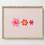 Les Fleurs | 01 - Abstract Retro Floral, Pink And Orange Print Preppy Flowers Serving Tray Gallery Image 1